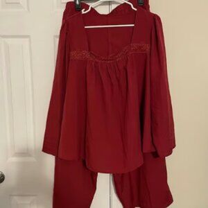 Burgundy Wine Lace Detail PJ Set, Size 2 XL